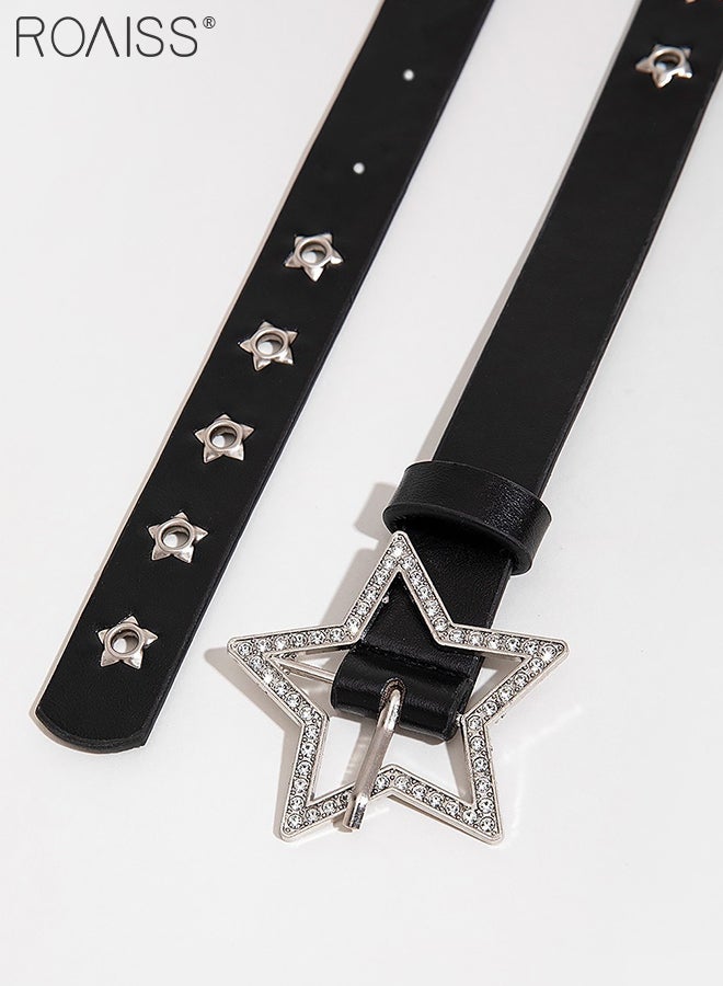 roaiss Women's Hollow Star Rhinestone Belt, Adjustable Hollow Star Buckle Belt, Punk Hip Hop Studded Belt, Suitable for Matching Pants, Jeans and Dresses - Image 4