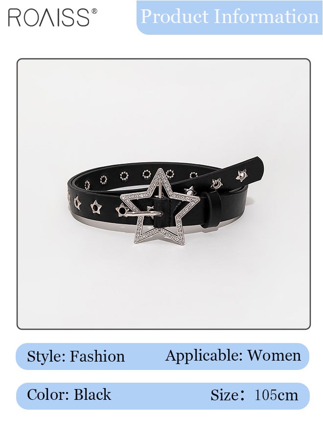 roaiss Women's Hollow Star Rhinestone Belt, Adjustable Hollow Star Buckle Belt, Punk Hip Hop Studded Belt, Suitable for Matching Pants, Jeans and Dresses - Image 2