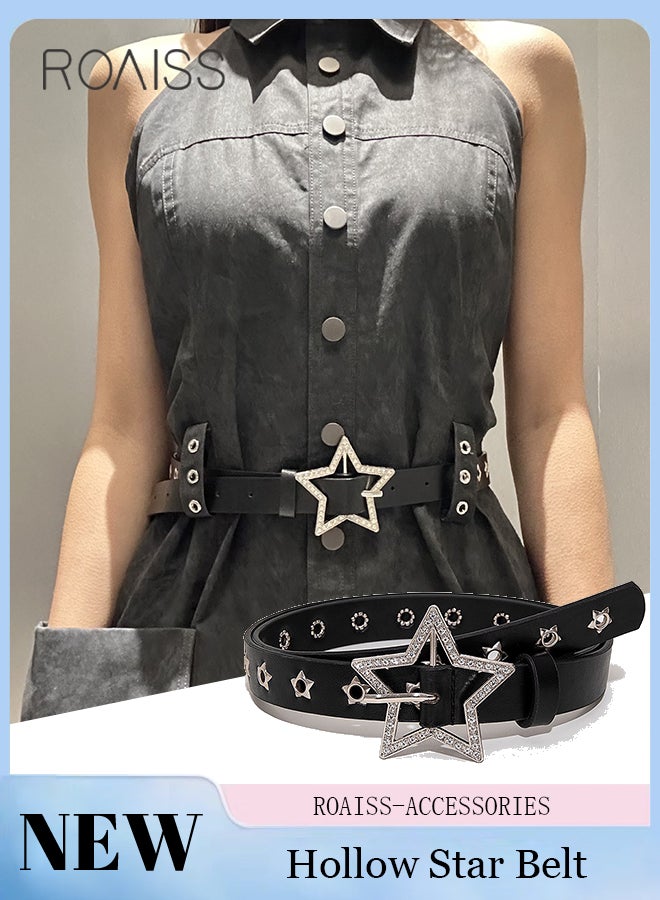 roaiss Women's Hollow Star Rhinestone Belt, Adjustable Hollow Star Buckle Belt, Punk Hip Hop Studded Belt, Suitable for Matching Pants, Jeans and Dresses - Image 1