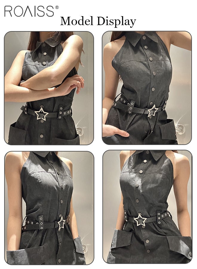 roaiss Women's Hollow Star Rhinestone Belt, Adjustable Hollow Star Buckle Belt, Punk Hip Hop Studded Belt, Suitable for Matching Pants, Jeans and Dresses - Image 3