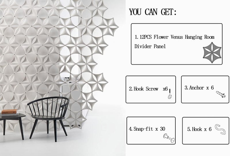 OSHIYINN 12Pcs/Set 3D Hanging Venus Flower Shape Room Divider Panels, 14"x12" High Density Polyester Fiber Board, Home Decor (Pink) - Image 4