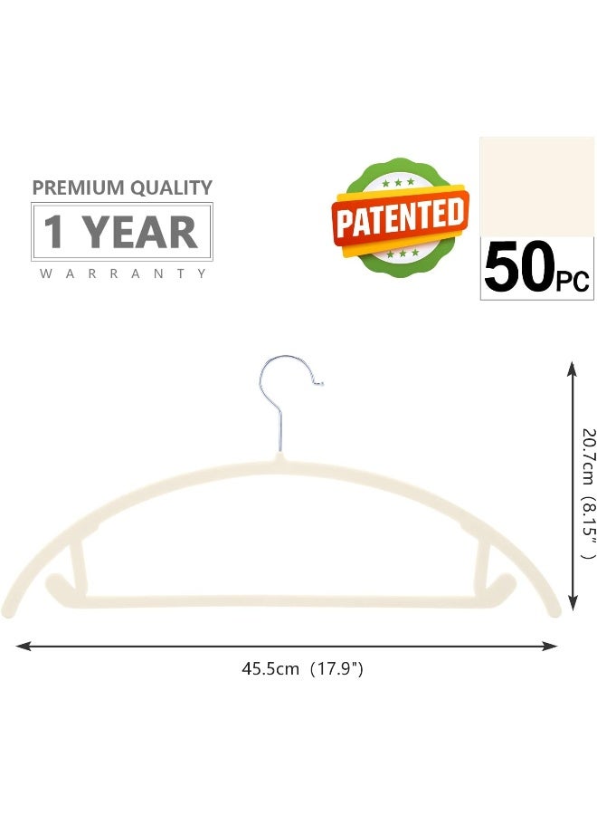MIZGI Premium Velvet Hangers (Pack of 50) Heavyduty- Non Slip No Shoulder Bump Suit Hangers - Chrome Hooks, Space Saving Clothes Hangers, Rounded Hangers for Coat, Sweater, Jackets, Pants, Shirts (Ivory) - Image 2