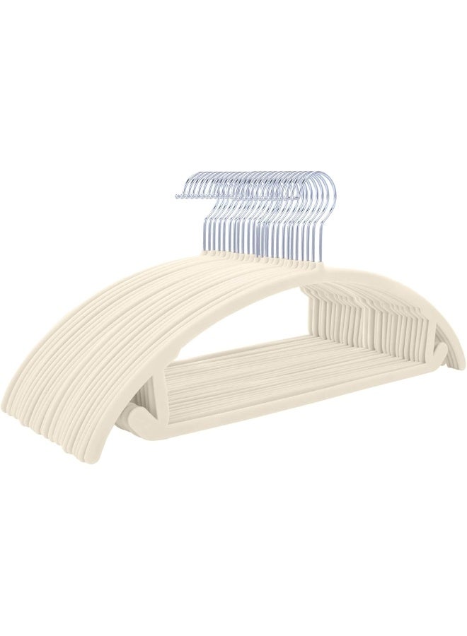 MIZGI Premium Velvet Hangers (Pack of 50) Heavyduty- Non Slip No Shoulder Bump Suit Hangers - Chrome Hooks, Space Saving Clothes Hangers, Rounded Hangers for Coat, Sweater, Jackets, Pants, Shirts (Ivory) - Image 1