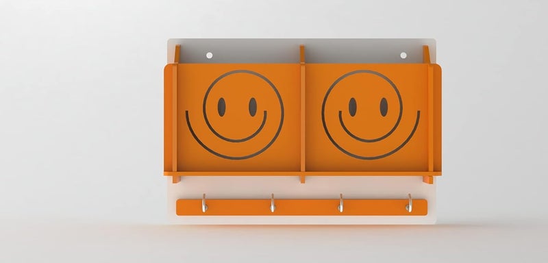STIMULUS Acrylic Smiley Multipurpose Mobile Holder with Wall Key Stand 4 Hook Orange Colour - Image 1