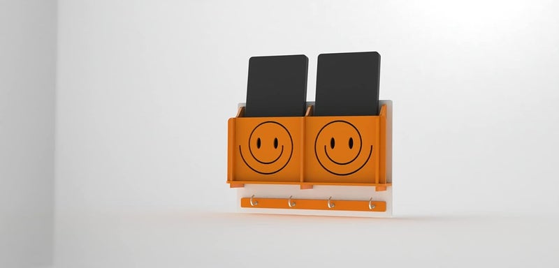 STIMULUS Acrylic Smiley Multipurpose Mobile Holder with Wall Key Stand 4 Hook Orange Colour - Image 3
