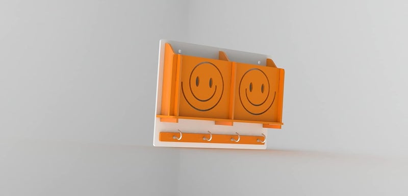 STIMULUS Acrylic Smiley Multipurpose Mobile Holder with Wall Key Stand 4 Hook Orange Colour - Image 2