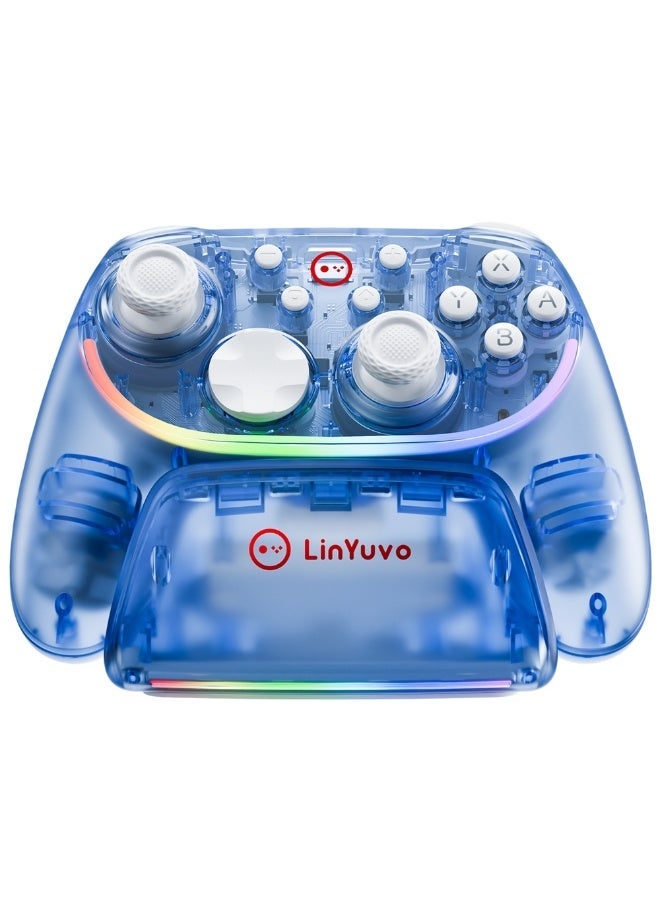 LinYuvo Wireless RGB Controller for Nintendo Switch/Switch Lite/Switch - OLED Model, Nintendo Switch 2, Prism LED Lighting, Full Motion Control Controller, Rechargeable Battery, Transparent Design. - Image 1
