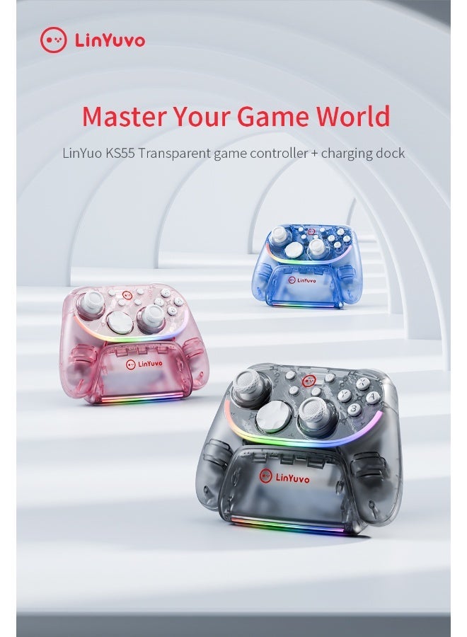 LinYuvo Wireless RGB Controller for Nintendo Switch/Switch Lite/Switch - OLED Model, Nintendo Switch 2, Prism LED Lighting, Full Motion Control Controller, Rechargeable Battery, Transparent Design. - Image 2
