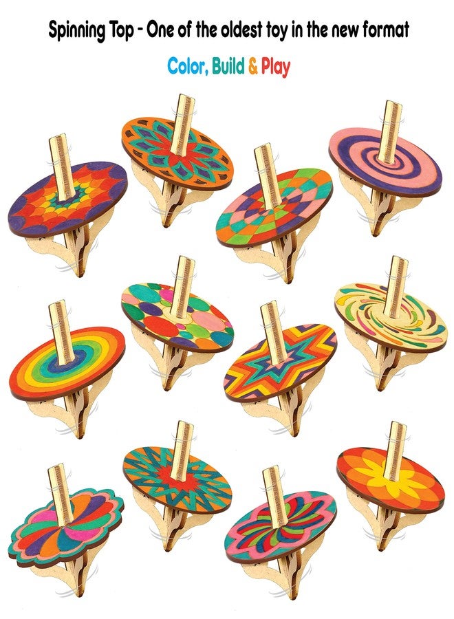 Funvention DIY Spinning Top Kits (Mandal Art) Pack of 24 - Build, Color, Play, Art & Craft Coloring Activity Birthday Return Gifts Party Pack Return Favors for Kids (2 Tops & 8 Colors Per Pack) - Image 4