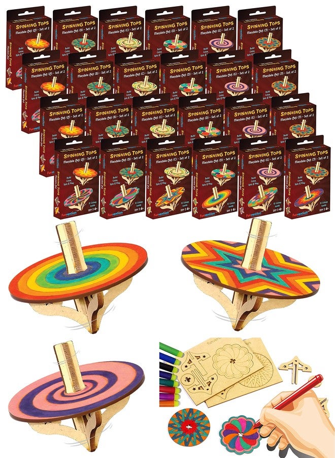 Funvention DIY Spinning Top Kits (Mandal Art) Pack of 24 - Build, Color, Play, Art & Craft Coloring Activity Birthday Return Gifts Party Pack Return Favors for Kids (2 Tops & 8 Colors Per Pack) - Image 1