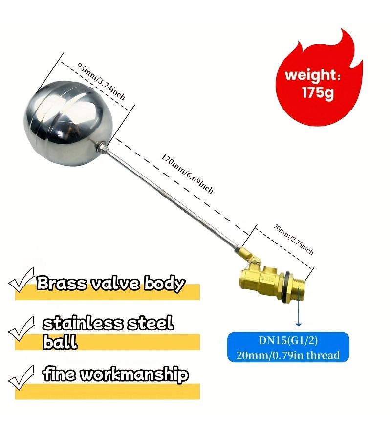ثلاثة أنواع من صمامات الطفو النحاسية مجموعة DN15 G1/2 تحكم تلقائي في مستوى السائل - Image 3
