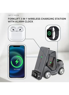 General Empty Room Forklift 15W Wireless Charging Station with Alarm Clock, 5-in-1 Charging Dock Dock for iPhone 15 14 13 12 11 Pro Max/X/XS/Apple Watch S2-S7 SE/Airpods  - Image 2