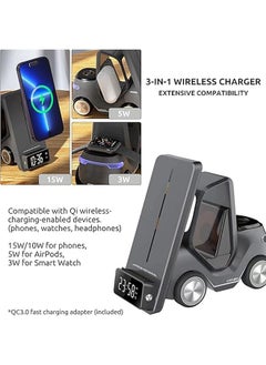 General Empty Room Forklift 15W Wireless Charging Station with Alarm Clock, 5-in-1 Charging Dock Dock for iPhone 15 14 13 12 11 Pro Max/X/XS/Apple Watch S2-S7 SE/Airpods  - Image 4