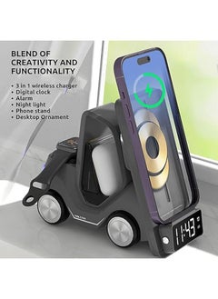 General Empty Room Forklift 15W Wireless Charging Station with Alarm Clock, 5-in-1 Charging Dock Dock for iPhone 15 14 13 12 11 Pro Max/X/XS/Apple Watch S2-S7 SE/Airpods  - Image 3
