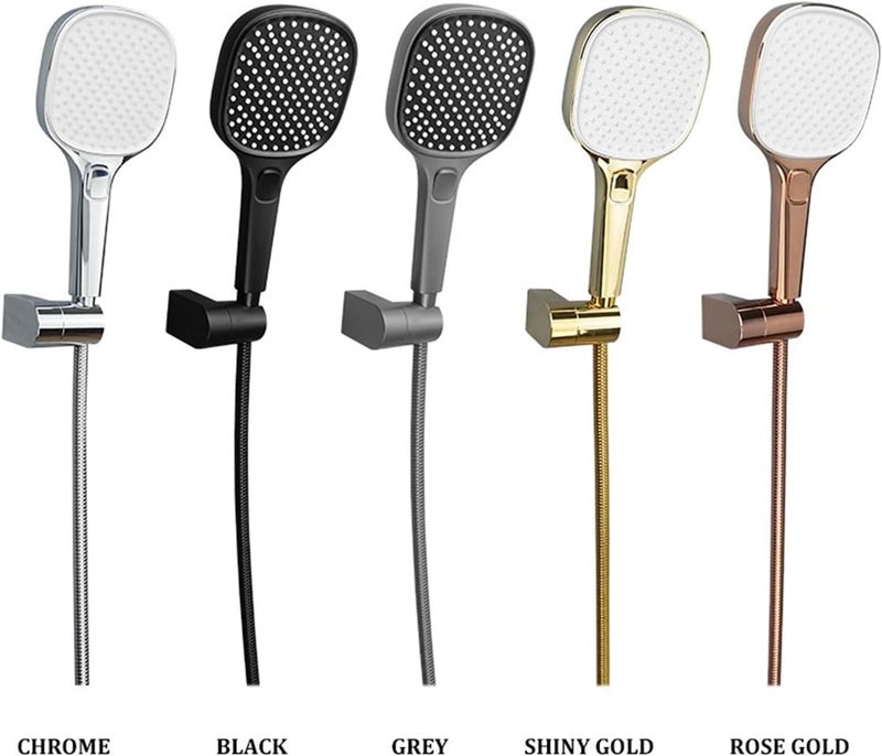 Compatible For ABS 3 Functions Hand Shower Rose Gold Chrome Black Held Set With Holder And Hose Wall Mounted Hold Head(Gray Hand Shower) - Image 1