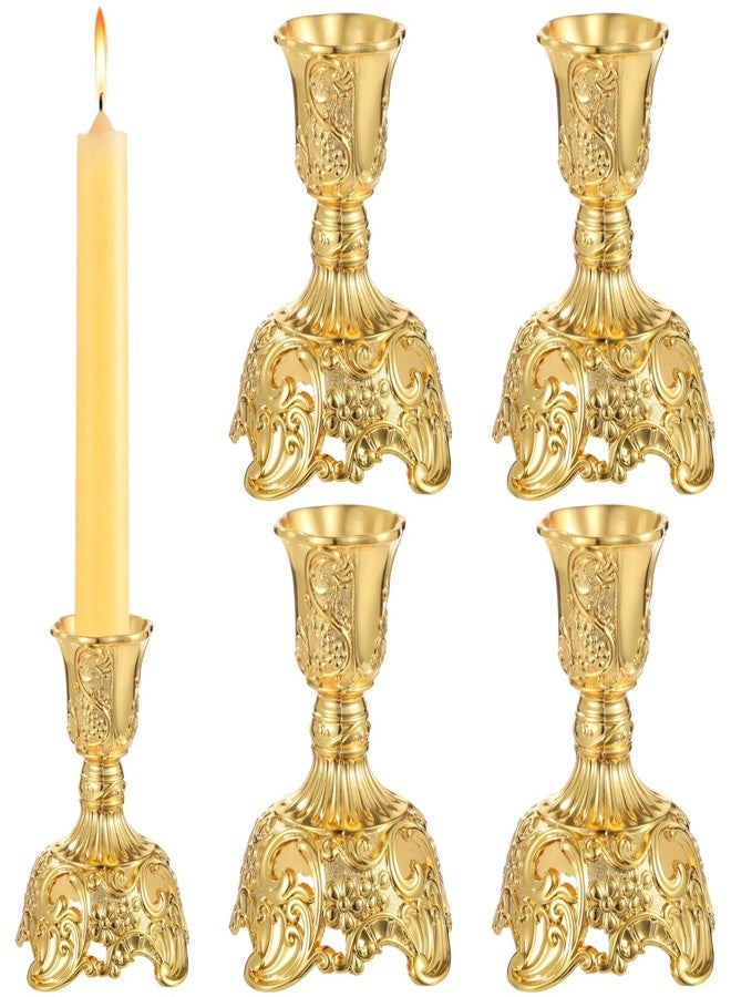 NIMBLOOM 4 Pcs Gold Taper Candle Holders Vintage Metal Candle Stick Holders with Elegant Deluxe Engraved Design for Dining Table Centerpieces, Wedding, Home Decor - Image 1