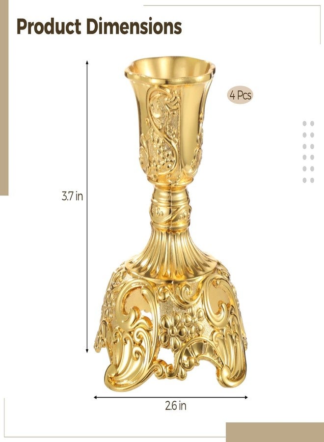 NIMBLOOM 4 Pcs Gold Taper Candle Holders Vintage Metal Candle Stick Holders with Elegant Deluxe Engraved Design for Dining Table Centerpieces, Wedding, Home Decor - Image 4