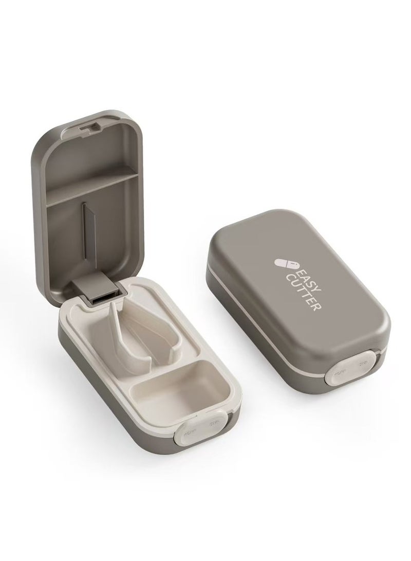 Generic ​​Food-Grade Pill Cutter: 2-in-1 Tablet Splitter & Organizer with Child-Proof Lock - Grey  - Image 1