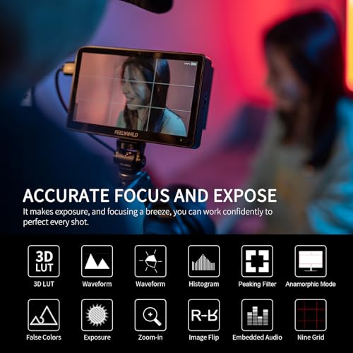 Feelworld فيليوورلد F5 برو V4 شاشة لمس 6 بوصة لمراقبة كاميرات DSLR مع 3D LUT F970 مجموعة تركيب خارجية للطاقة والنقل اللاسلكي IPS FHD1920x1080 4K مدخل HDMI ومخرج 5V Type-c مدخل ذراع قابل للإمالة - Image 3