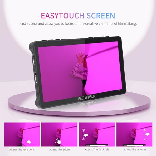Feelworld فيليوورلد F5 برو V4 شاشة لمس 6 بوصة لمراقبة كاميرات DSLR مع 3D LUT F970 مجموعة تركيب خارجية للطاقة والنقل اللاسلكي IPS FHD1920x1080 4K مدخل HDMI ومخرج 5V Type-c مدخل ذراع قابل للإمالة - Image 5