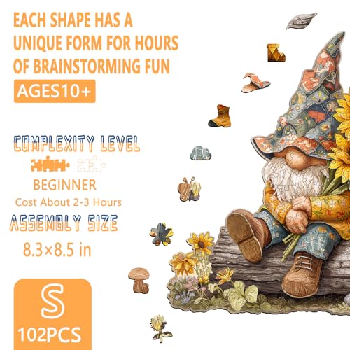 Artipuz Wooden Puzzles for Adults Sunflower Gnome Wooden Puzzle Unique Wood Jigsaw Puzzle for Adults Wood Puzzles Adult Gifts for Family Wall Art Home Decor 102pcs 85 83in S - Image 5
