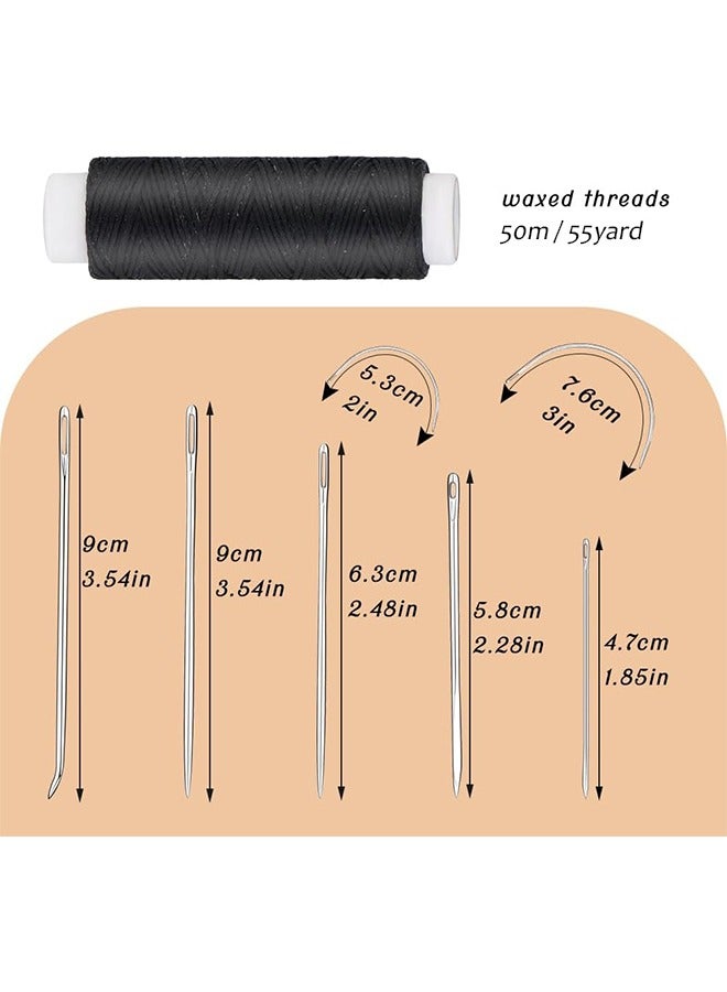HY Waxed Thread 55 Yards with 7 pcs Leather Hand Sewing Needles, Flat Sewing Waxed Thread for Home Upholstery Carpet Leather Sewing Waxed Thread Cord Leather Craft DIY Black  - Image 2