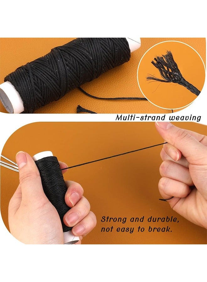 HY Waxed Thread 55 Yards with 7 pcs Leather Hand Sewing Needles, Flat Sewing Waxed Thread for Home Upholstery Carpet Leather Sewing Waxed Thread Cord Leather Craft DIY Black  - Image 4