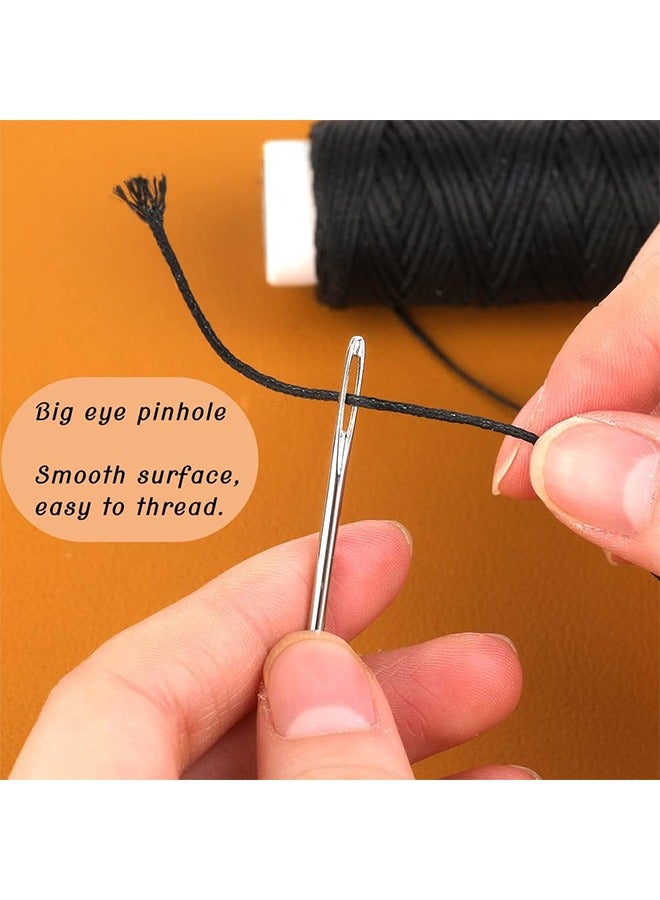 HY Waxed Thread 55 Yards with 7 pcs Leather Hand Sewing Needles, Flat Sewing Waxed Thread for Home Upholstery Carpet Leather Sewing Waxed Thread Cord Leather Craft DIY Black  - Image 5