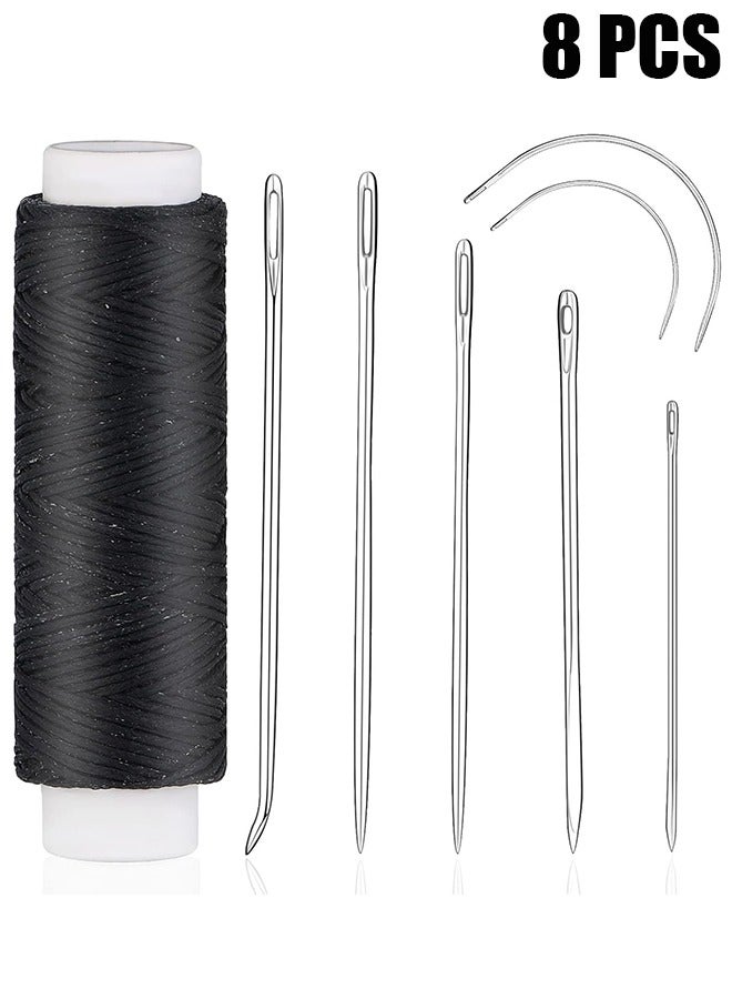 HY Waxed Thread 55 Yards with 7 pcs Leather Hand Sewing Needles, Flat Sewing Waxed Thread for Home Upholstery Carpet Leather Sewing Waxed Thread Cord Leather Craft DIY Black  - Image 1