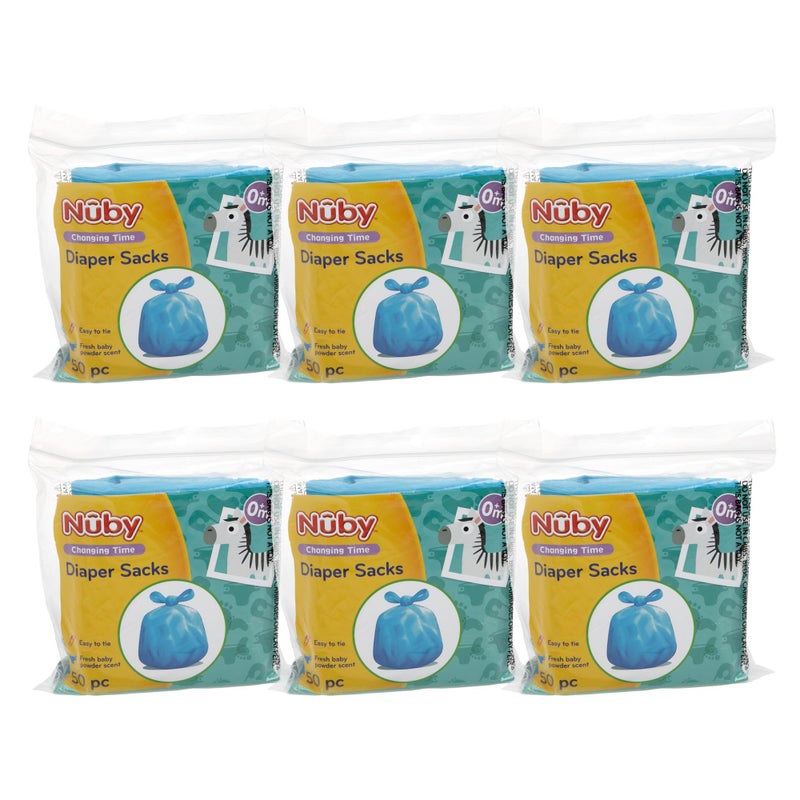 Nuby Diaper Disposal Bags for Baby - (6-Pack) 50 Count Disposable Bags - Fresh Baby Powder Scent - Blue - Image 1