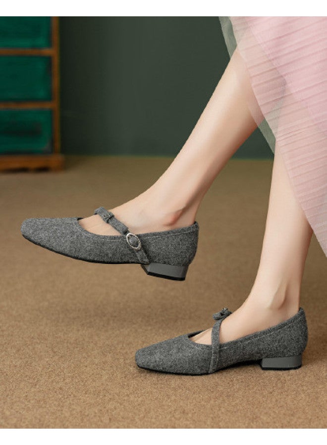 YEARCON Bow Mary Jane Shoes 2025 Spring And Autumn New Retro Style Square Toe Buckle Office Commuter Shoes - Image 1