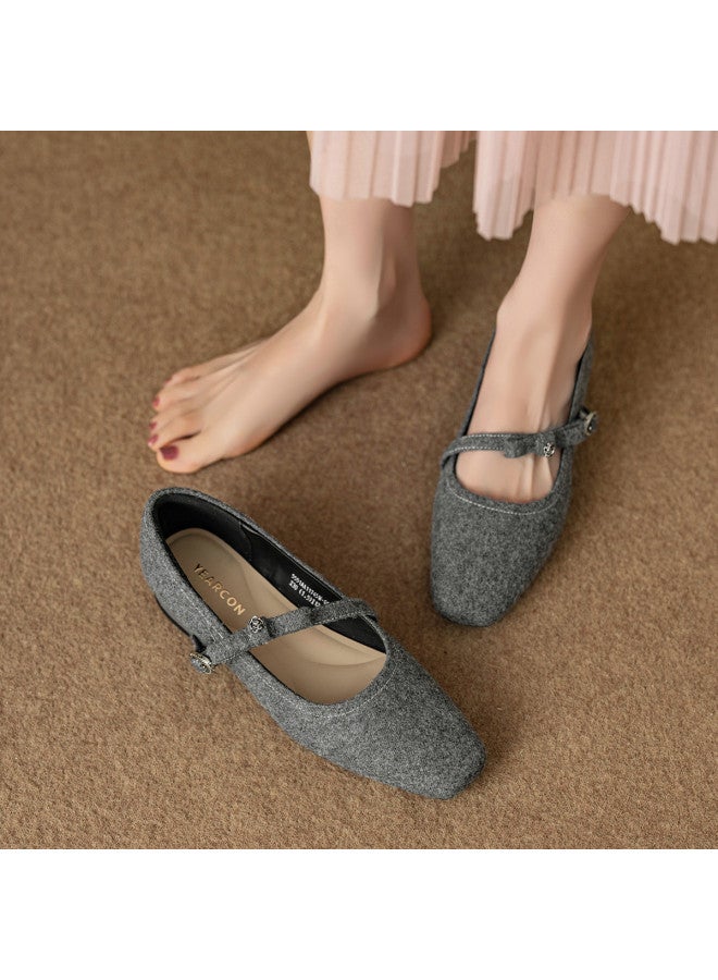 YEARCON Bow Mary Jane Shoes 2025 Spring And Autumn New Retro Style Square Toe Buckle Office Commuter Shoes - Image 3