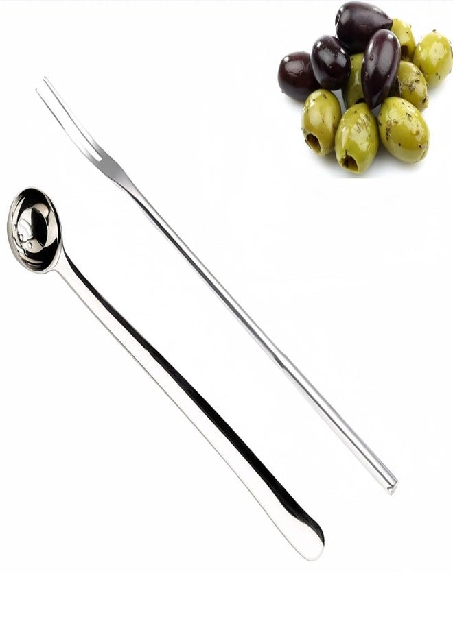 i Kito 7" Olive Spoon and 9" Pickle Fork Jars Serving Spoon and Fork Set,Stainless Steel Food Picker for Pickle Cucumber Arugula - Image 1