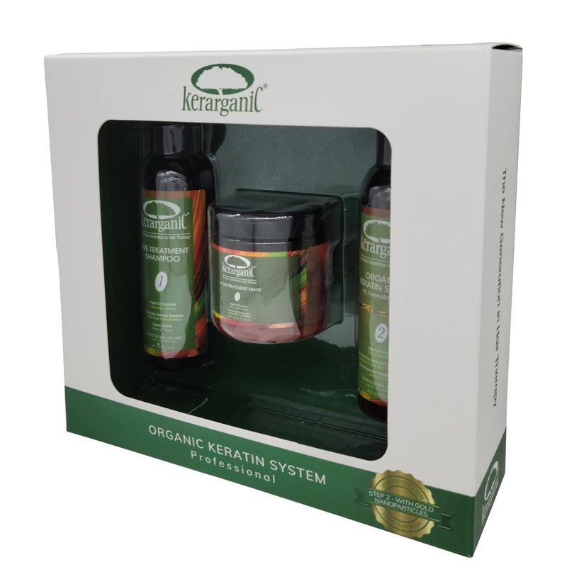 KERARGANIC Formaldehyde-Free Keratin System DIY Set: Pre-Treatment Shampoo, Hair Treatment, Post-Treatment Mask with Argan Oil - (4oz each) - Image 3