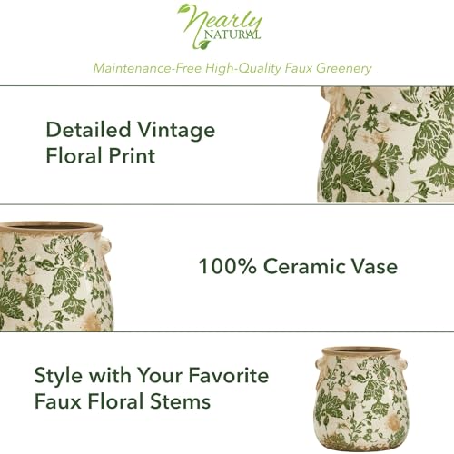 Nearly Natural 6.5in. Indoor Tuscan Ceramic Green Scroll Decorative Vase - Image 4