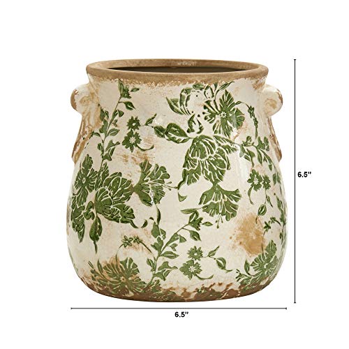 Nearly Natural 6.5in. Indoor Tuscan Ceramic Green Scroll Decorative Vase - Image 2
