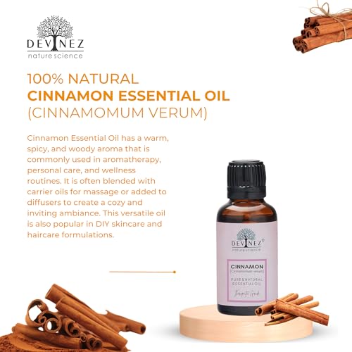 Devinez Cinnamon Essential Oil, 100% Pure, Natural & Undiluted, 50ml in Glass Bottle - Reduce Tension, Anti-Inflammatory, Body oils, Moisturizers, Air Fresheners, Aromatherapy, Helpful ins Hair growth, Thickening of Hair - Image 2