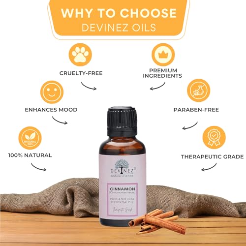 Devinez Cinnamon Essential Oil, 100% Pure, Natural & Undiluted, 50ml in Glass Bottle - Reduce Tension, Anti-Inflammatory, Body oils, Moisturizers, Air Fresheners, Aromatherapy, Helpful ins Hair growth, Thickening of Hair - Image 4