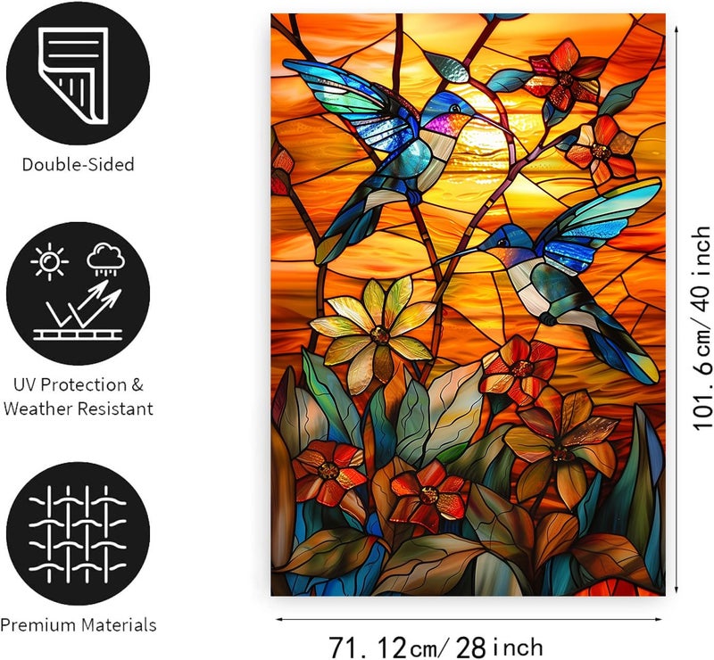 DZGlobal Stained Glass Hummingbird Garden Flag Spring Summer House Flag Fall Floral Decorative Yard Flags for Outside 28x40 Double Sided Large Seasonal Lawn Flags Rustic Outdoor Decor - Image 2