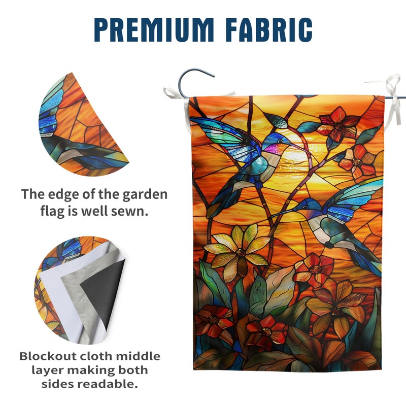 DZGlobal Stained Glass Hummingbird Garden Flag Spring Summer House Flag Fall Floral Decorative Yard Flags for Outside 28x40 Double Sided Large Seasonal Lawn Flags Rustic Outdoor Decor - Image 3