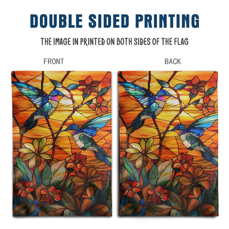 DZGlobal Stained Glass Hummingbird Garden Flag Spring Summer House Flag Fall Floral Decorative Yard Flags for Outside 28x40 Double Sided Large Seasonal Lawn Flags Rustic Outdoor Decor - Image 5