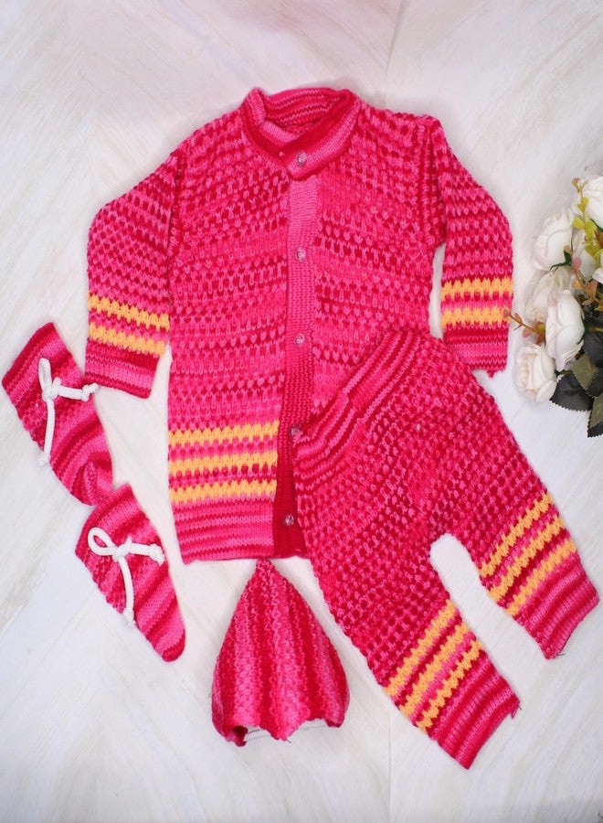 ارك طقم صوف للأطفال حديثي الولادة من ARK، يتضمن سترة بيجامة وقبعة وجوارب، مناسب للشتاء الدافئ للأولاد والبنات (من عمر 0 إلى 3 أشهر) (وردي) - Image 2