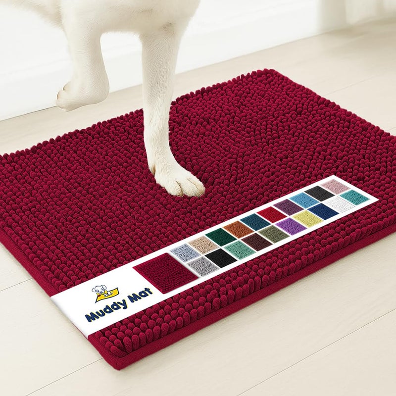 Muddy MatÂ® | Super Absorbent Door Mat Indoor, Microfiber Quick Dry Chenille Entryway Rug, Non-Slip Front Door Mat, Indoor Mats for Entryway, Machine Washable Pet Rug, Maroon 19"x30" - Image 1