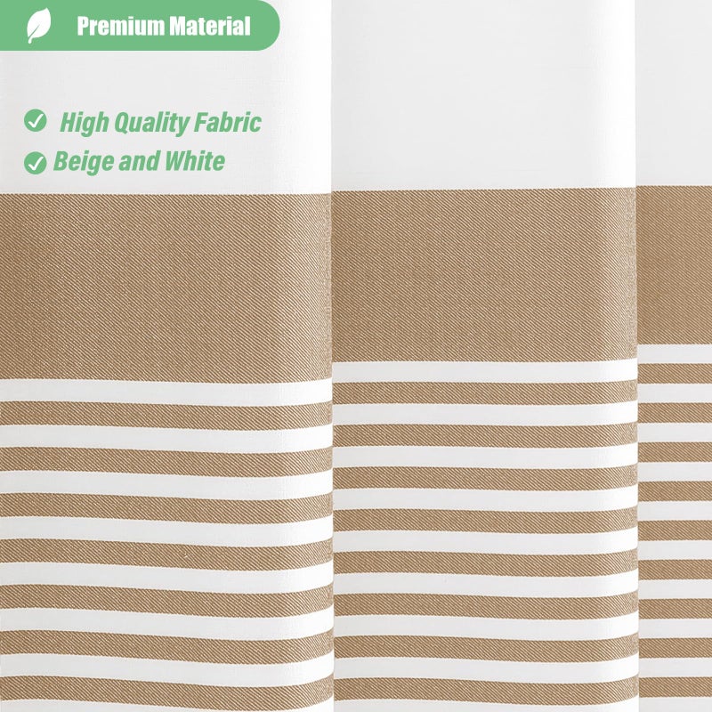 Dynamene 78 بوصة ستارة دش طويلة مزرعة بوهو مخططة النسيج الستائر دش الدش للحمام طويل القامة البوهيمي مقاوم للماء الستار دش مجموعة مع السنانير بيج 72x78 - Image 2