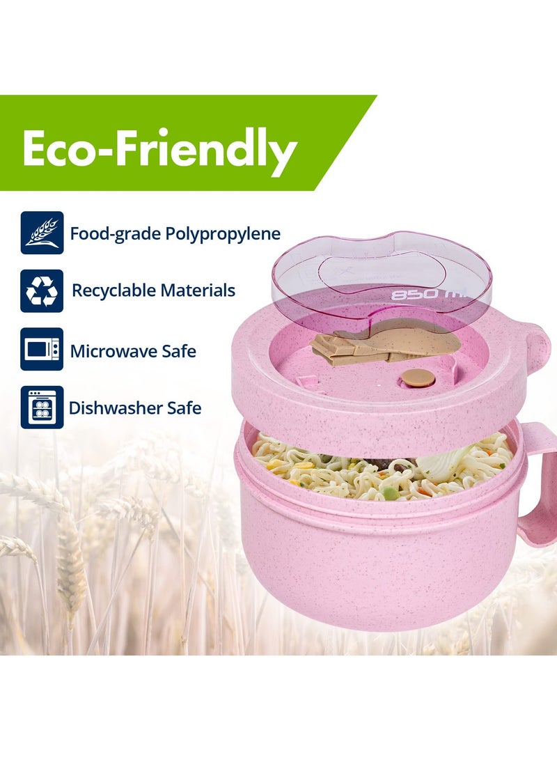 SYOSI Microwave Ramen Bowl Cooker With Lid, Food Grade  Instant Noodle Bowl Soup Bowl Bpa Free for Office College Dorm Room Microwave Instant Cooking (850ml Pink) - Image 5