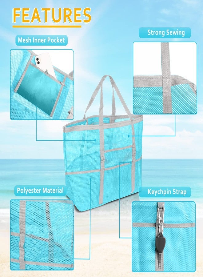 SRISE Mesh Beach Bag - Large Beach Tote Bag for Family Beach Bag for Toys & Vacation Essentials (Sky Blue), Sky Blue, Large, Stylish - Image 3