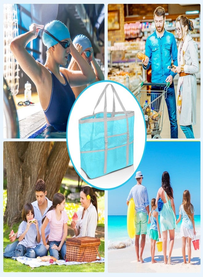 SRISE Mesh Beach Bag - Large Beach Tote Bag for Family Beach Bag for Toys & Vacation Essentials (Sky Blue), Sky Blue, Large, Stylish - Image 5