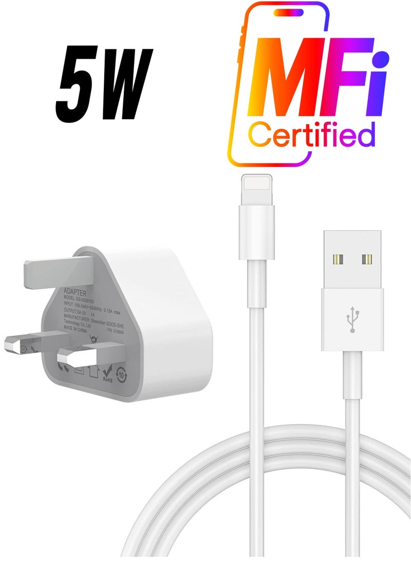 general 5V 1A Power Adapter Supply, USB Charger Cable and Plug Compatible for i Phone 5S, 6, 6S, 6 Plus, 6S Plus, 7, 7 Plus, 8, 8 Plus, XS, X, XS Max, 11, XR, i Pod Touch 5G Power Cord - Image 1