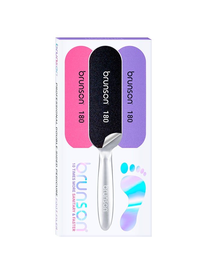 brunson برونسون - مبرد قدم مزدوج الجوانب للعناية بالقدمين، قطعة واحدة ووسادة إعادة تعبئة 10 قطع BMFF01 - Image 4