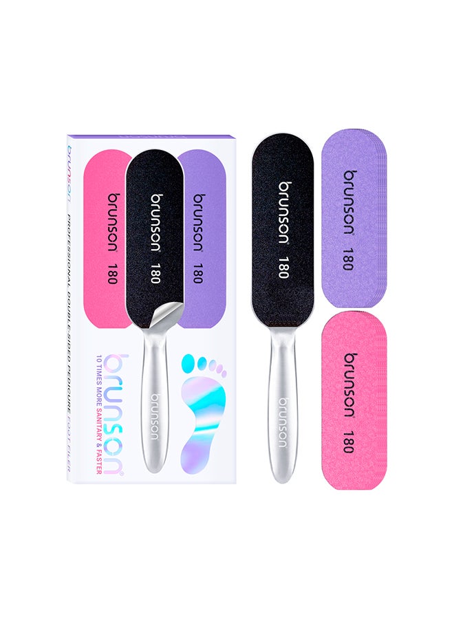 brunson برونسون - مبرد قدم مزدوج الجوانب للعناية بالقدمين، قطعة واحدة ووسادة إعادة تعبئة 10 قطع BMFF01 - Image 2